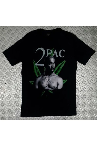 fame-stoned Tupac Baskılı Unisex %100 Pamuk Siyah T-shirt ürün görseli 1
