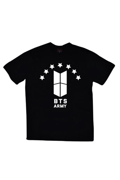 fame-stoned Bts, K-pop Müzik Grubu Baskılı Unisex %100 Pamuk Siyah T-shirt ürün görseli 1