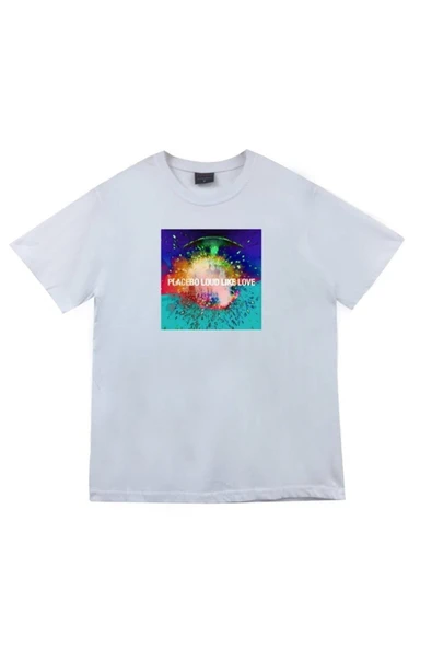 fame-stoned Placebo Baskılı Unisex %100 Pamuk Beyaz T-shirt ürün görseli 1