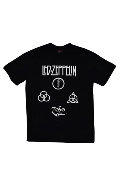 fame-stoned Led Zeppelin Baskılı Unisex %100 Pamuk Siyah T-shirt ürün görseli 1