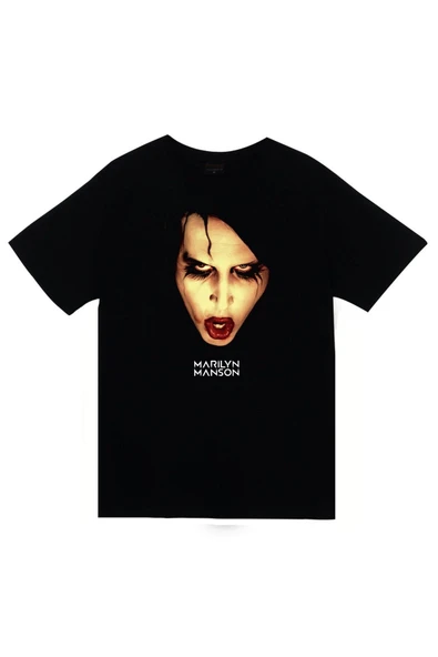 fame-stoned Marilyn Manson Baskılı Unisex %100 Pamuk Siyah T-shirt ürün görseli 1