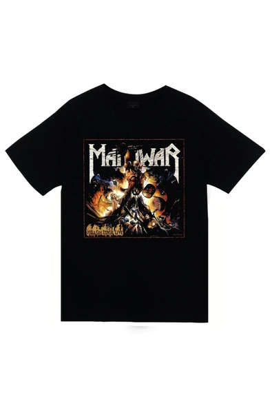 fame-stoned Manowar Baskılı Unisex %100 Pamuk Siyah T-shirt ürün görseli 1