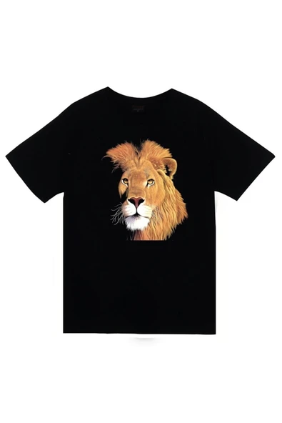 fame-stoned Unisex Siyah Aslan Baskılı T-Shirt ürün görseli 1