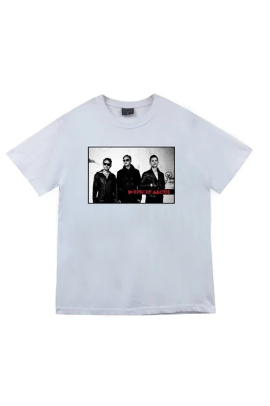 fame-stoned Depeche Mode Baskılı Unisex %100 Pamuk Beyaz T-shirt ürün görseli 1