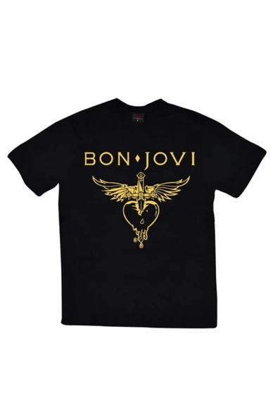 fame-stoned Bon Jovi Baskılı Unisex %100 Pamuk Siyah T-shirt ürün görseli 1
