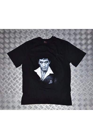 fame-stoned Scarface Baskılı Unisex %100 Pamuk Siyah T-shirt ürün görseli 1