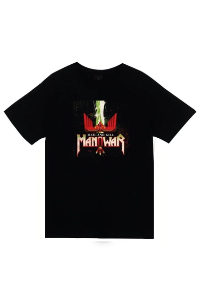 fame-stoned Unisex Siyah Manowar Baskılı T-shirt ürün görseli 1