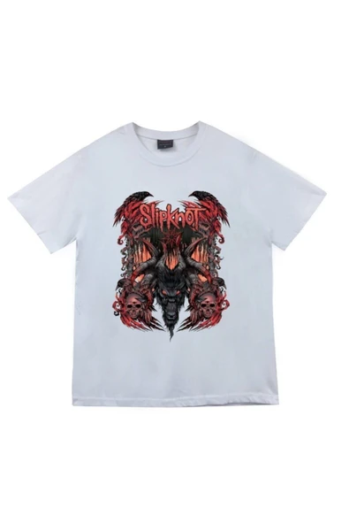 fame-stoned Unisex Beyaz Slipknot Baskılı T-shirt ürün görseli 1