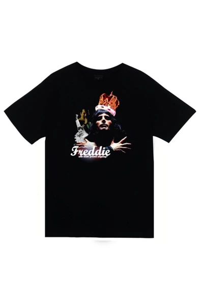 fame-stoned Queen Baskılı Unisex %100 Pamuk Siyah T-shirt ürün görseli 1