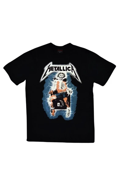 fame-stoned Metallica Baskılı Unisex %100 Pamuk Siyah T-shirt ürün görseli 1