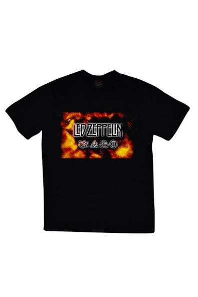 fame-stoned Led Zeppelin Baskılı Unisex %100 Pamuk Siyah T-shirt ürün görseli 1