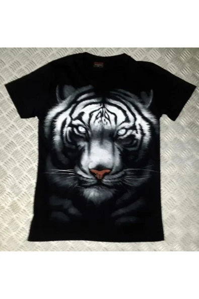fame-stoned Aslan Kaplan Baskılı Unisex %100 Pamuk Siyah T-shirt ürün görseli 1