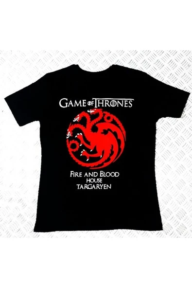 fame-stoned Game Of Thrones Baskılı Unisex %100 Pamuk Siyah T-shirt ürün görseli 1