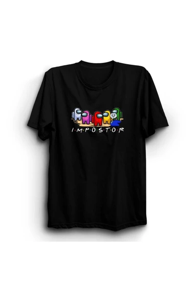 fame-stoned Among Us, Oyun Baskılı Unisex %100 Pamuk Siyah T-shirt ürün görseli 1