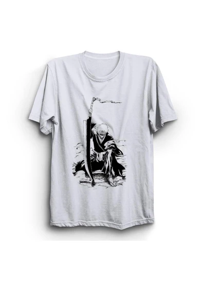 fame-stoned Bleach Anime Baskılı Unisex %100 Pamuk Beyaz T-shirt ürün görseli 1