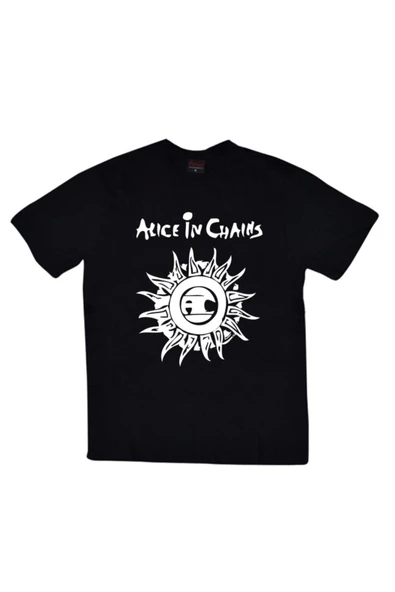fame-stoned Alice In Chains Baskılı Unisex %100 Pamuk Siyah T-shirt ürün görseli 1