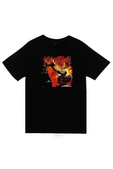 fame-stoned Manowar Baskılı Unisex %100 Pamuk Siyah T-shirt ürün görseli 1