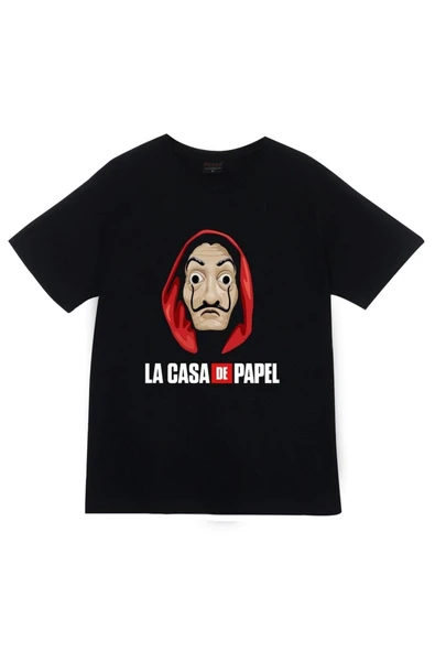 fame-stoned La Casa De Papel Dizi Baskılı Unisex %100 Pamuk Siyah T-shirt ürün görseli 1