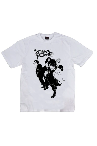 fame-stoned My Chemical Romance Baskılı Unisex %100 Pamuk Beyaz T-shirt ürün görseli 1