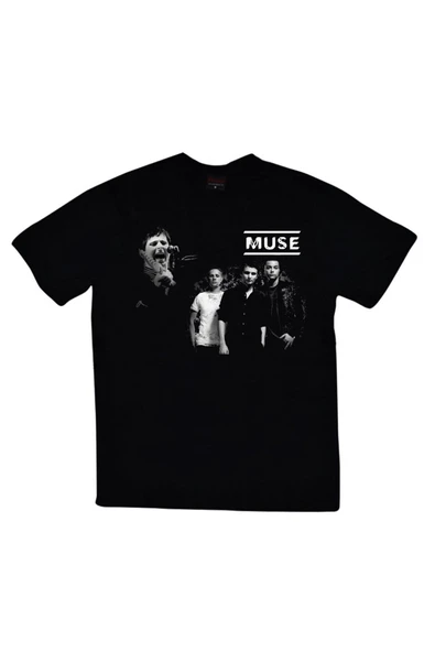 fame-stoned Muse Baskılı Unisex %100 Pamuk Siyah T-shirt ürün görseli 1