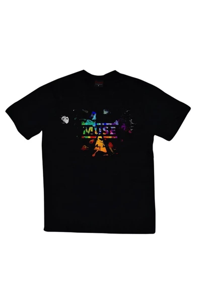 fame-stoned Muse Baskılı Unisex %100 Pamuk Siyah T-shirt ürün görseli 1