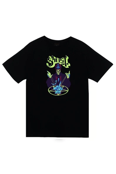 fame-stoned Ghost Baskılı Unisex %100 Pamuk Siyah T-shirt ürün görseli 1