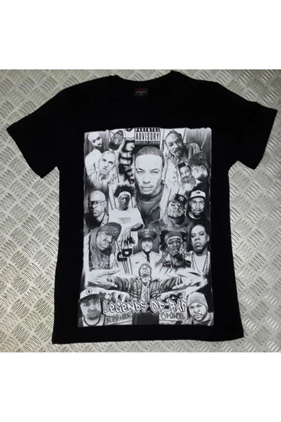 fame-stoned Legend Of Rap Baskılı Unisex %100 Pamuk Siyah T-shirt ürün görseli 1