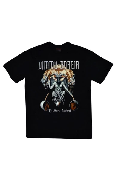 fame-stoned Dimmu Borgir Baskılı Unisex %100 Pamuk Siyah T-shirt ürün görseli 1