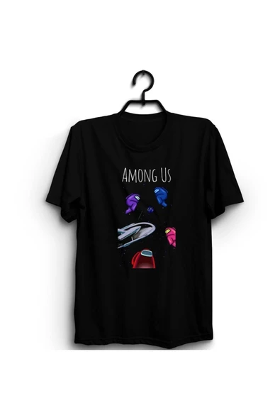 fame-stoned Among Us, Oyun Baskılı Unisex %100 Pamuk Siyah T-shirt ürün görseli 1