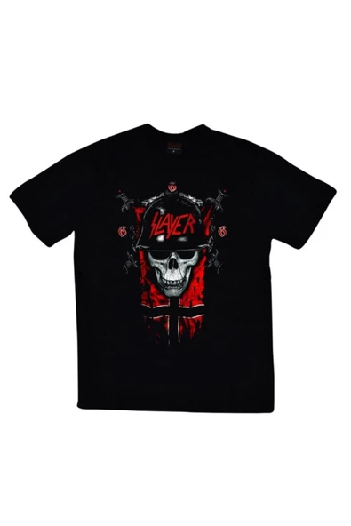 fame-stoned Slayer Baskılı Unisex %100 Pamuk Siyah T-shirt ürün görseli 1