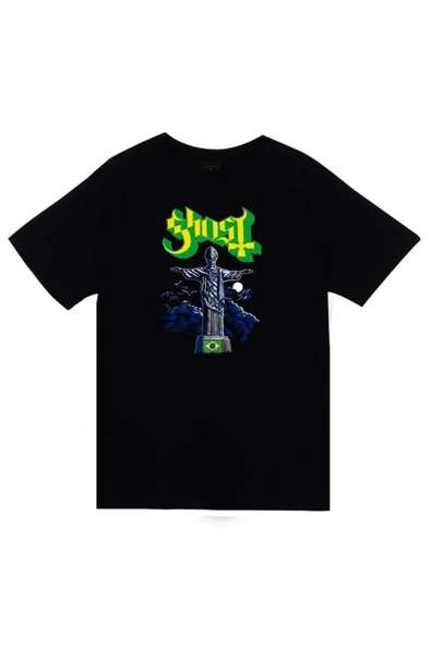 fame-stoned Ghost Baskılı Unisex %100 Pamuk Siyah T-shirt ürün görseli 1