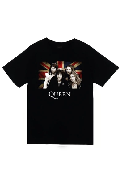 fame-stoned Queen Baskılı Unisex %100 Pamuk Siyah T-shirt ürün görseli 1
