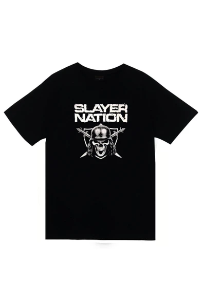 fame-stoned Slayer Baskılı Unisex %100 Pamuk Siyah T-shirt ürün görseli 1