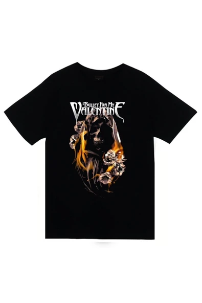 fame-stoned Bullet For My Valentine Baskılı Unisex %100 Pamuk Siyah T-shirt ürün görseli 1