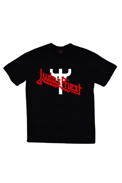 fame-stoned Judas Priest Baskılı Unisex %100 Pamuk Siyah T-shirt ürün görseli 1