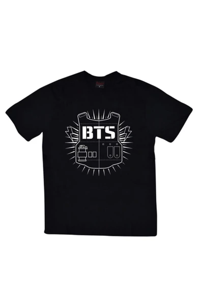 fame-stoned  Bts, K-pop Müzik Grubu Baskılı Unisex %100 Pamuk Siyah T-shirt ürün görseli 1