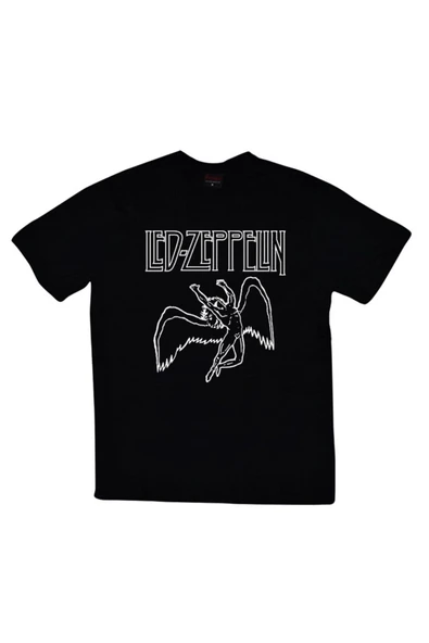 fame-stoned  Led Zeppelin Baskılı Unisex %100 Pamuk Siyah T-shirt ürün görseli 1