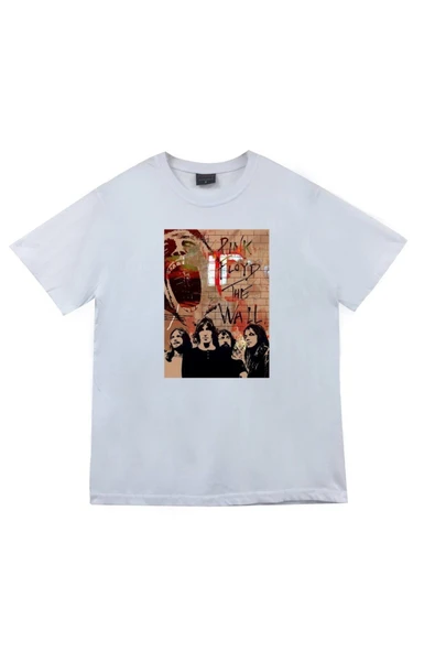 fame-stoned Pink Floyd Baskılı Unisex %100 Pamuk Beyaz T-shirt ürün görseli 1