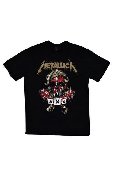 fame-stoned  Metallica Baskılı Unisex %100 Pamuk Siyah T-shirt ürün görseli 1