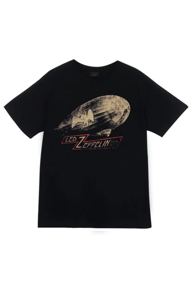 fame-stoned Led Zeppelin Baskılı Unisex %100 Pamuk Siyah T-shirt ürün görseli 1
