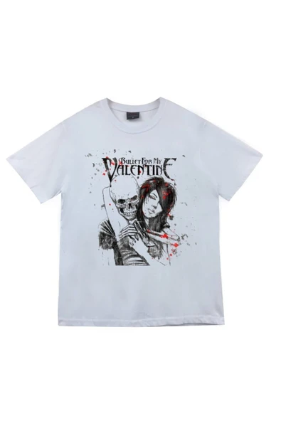 fame-stoned Bullet For My Valentine Baskılı Unisex %100 Pamuk Beyaz T-shirt ürün görseli 1