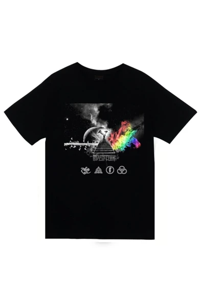 fame-stoned Led Zeppelin Baskılı Unisex %100 Pamuk Siyah T-shirt ürün görseli 1