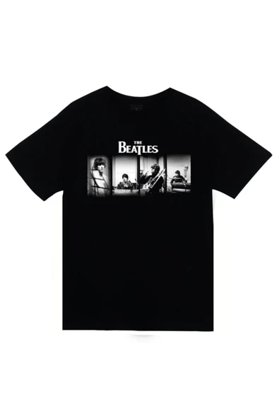 fame-stoned The Beatles Baskılı Unisex %100 Pamuk Siyah T-shirt ürün görseli 1