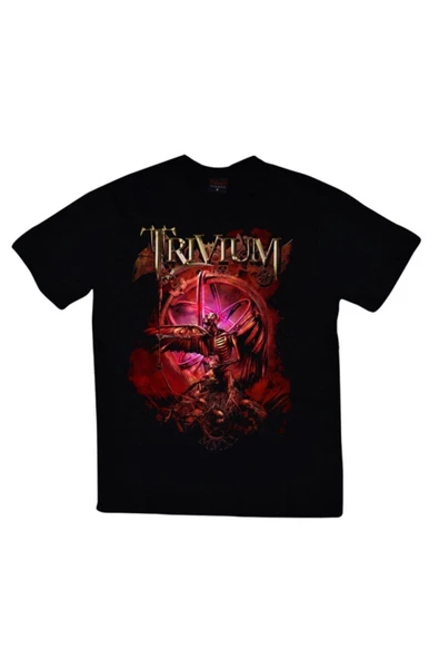 fame-stoned  Trivium Baskılı Unisex %100 Pamuk Siyah T-shirt ürün görseli 1
