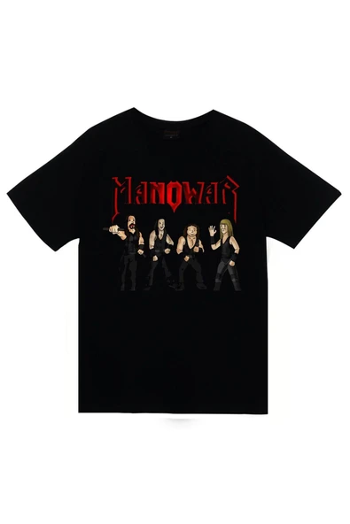 fame-stoned Unisex Siyah Manowar Baskılı T-Shirt ürün görseli 1