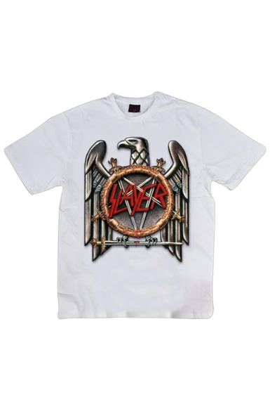 fame-stoned  Slayer Baskılı Unisex %100 Pamuk Beyaz T-shirt ürün görseli 1