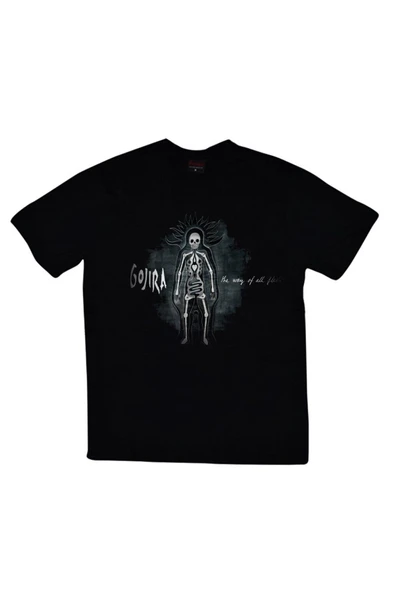 fame-stoned  Gojira Baskılı Unisex %100 Pamuk Siyah T-shirt ürün görseli 1