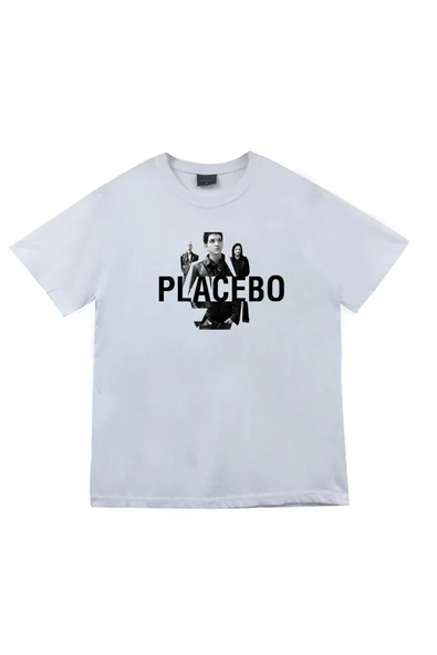 fame-stoned Placebo Baskılı Unisex %100 Pamuk Beyaz T-shirt ürün görseli 1