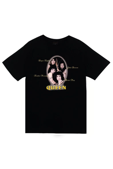 fame-stoned Queen Baskılı Unisex %100 Pamuk Siyah T-shirt ürün görseli 1