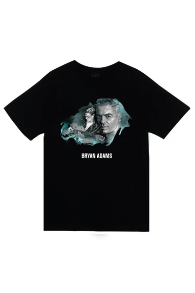 fame-stoned Bryan Adams Baskılı Unisex %100 Pamuk Siyah T-shirt ürün görseli 1